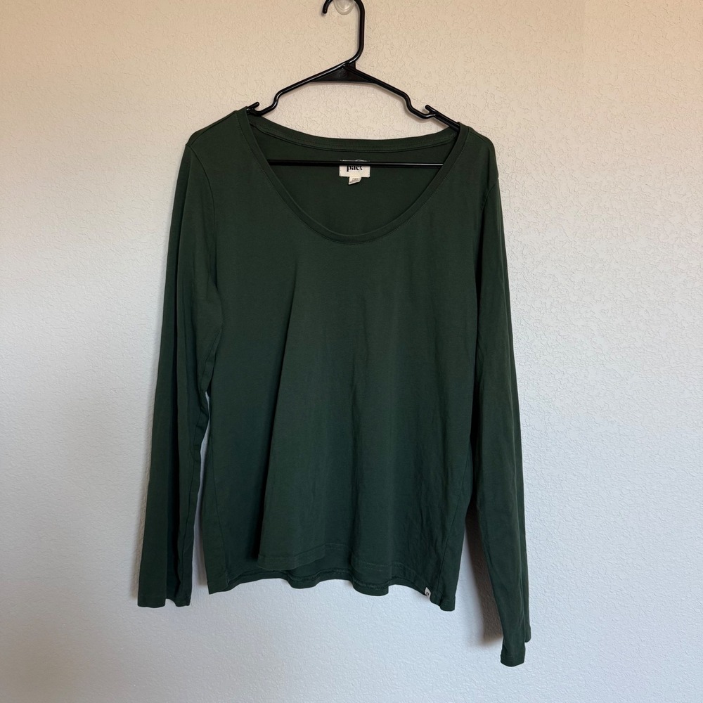 Pact Organic Cotton Long Sleeve Scoop Neck Tee Shirt Forest Green XL Sustainable